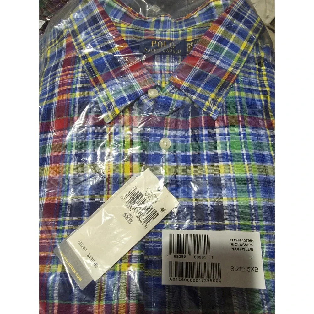Polo Ralph Lauren Plaid Oxford Shirt Blue Red Multi Plaid Men's Size 5XB NWT